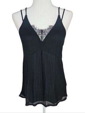 NWT Express Black Pleated Lace-Trim Camisole Top Dark Romance Whimsigoth Chic